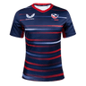 Women's USA Rugby Away jersey in Navy blue with white and red gradient stripes and a red trimmed collar and side panels