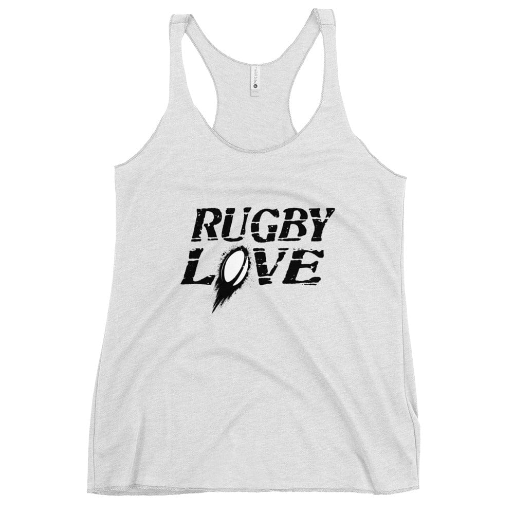 Women's Rugby Love Racerback Tank that says rugby love.