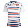Women's USA Rugby Home White Jersey with Navy blue and red gradient stripes and navy blue neck trim