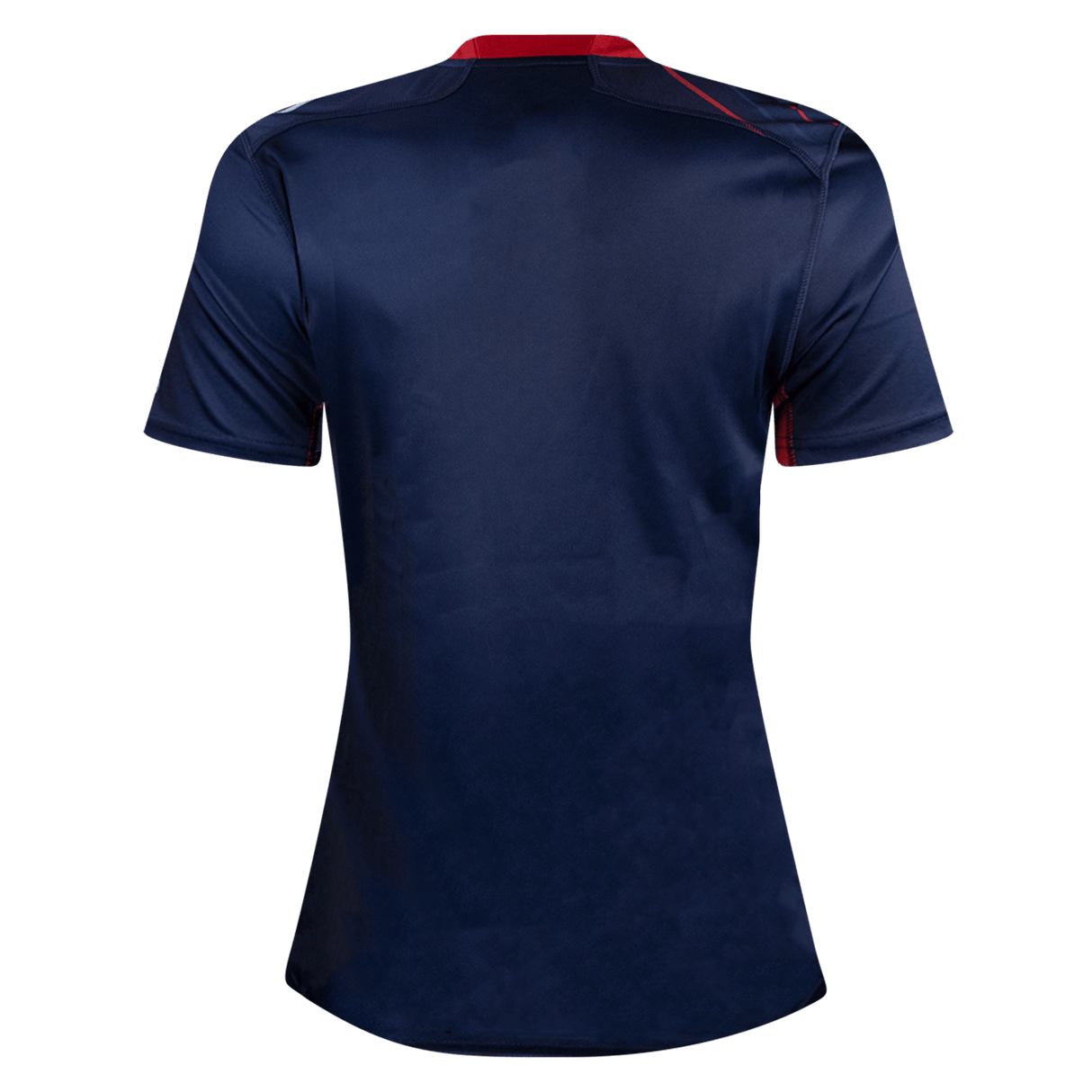 back of women's USA Rugby Away navy blue Jersey with red trimmed collar 22/23 by Castore