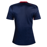 back of women's USA Rugby Away navy blue Jersey with red trimmed collar 22/23 by Castore