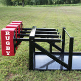 Side View of Red Foam Pads on Large Black Steel Scrum Sled
